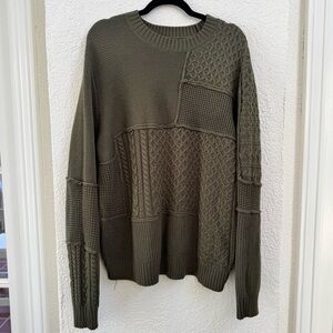 Forever 21 Olive Patchwork Crewneck Sweater